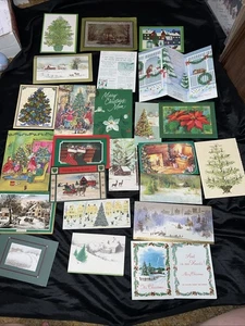 24 Green Theme Christmas MCM Vintage Greetings Cards Christmas Card Used - Picture 1 of 15