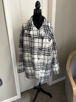 peruvian connection Cream/Black Plaid Coat Large Alpaca,Wool Lined - Image 1 of 4