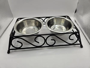 Stainless Steel Double Cat Food/Water Removable Bowls W/ Elevated Iron Stand - Picture 1 of 3