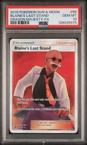 2018 Pokemon Sun & Moon Dragon Majesty Blaine's Last Stand Full Art PSA 10 #69 - Picture 1 of 2