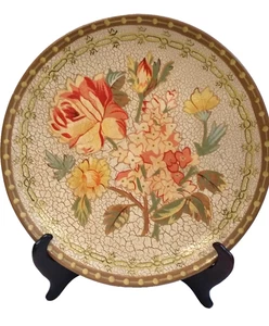 Andrea by Sadek Rose Botanical Crackle Decorative Plate  10 1/2" #1 - Picture 1 of 3