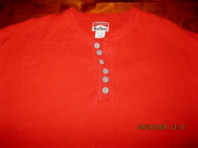 MARLBORO Unlimited Henley Ribbed Shirt Mens 2XL Cotton Thermal Red - Image 1 of 4
