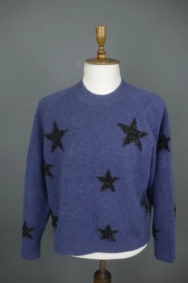 Allsaints Navy Star Print Wool Long Sleeve Mock Neck Pullover Sweater Size M - Image 1 of 4