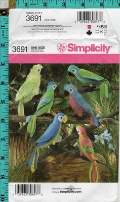 "Stuffed Parrots" ©2007 Simplicity Sewing Craft Pattern 3691 One Size UNCUT - Image 1 of 3