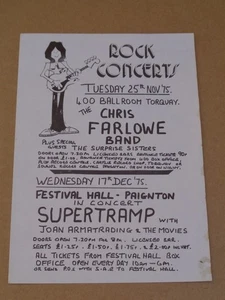 Chris Farlowe Band 1975 Torquay Concert Handbill (Supertramp) - Picture 1 of 1