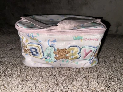 Vintage Cutie Pie Baby Bottle Diaper Bag Square Nylon 80’s Pink Bear’s - Image 1 of 4