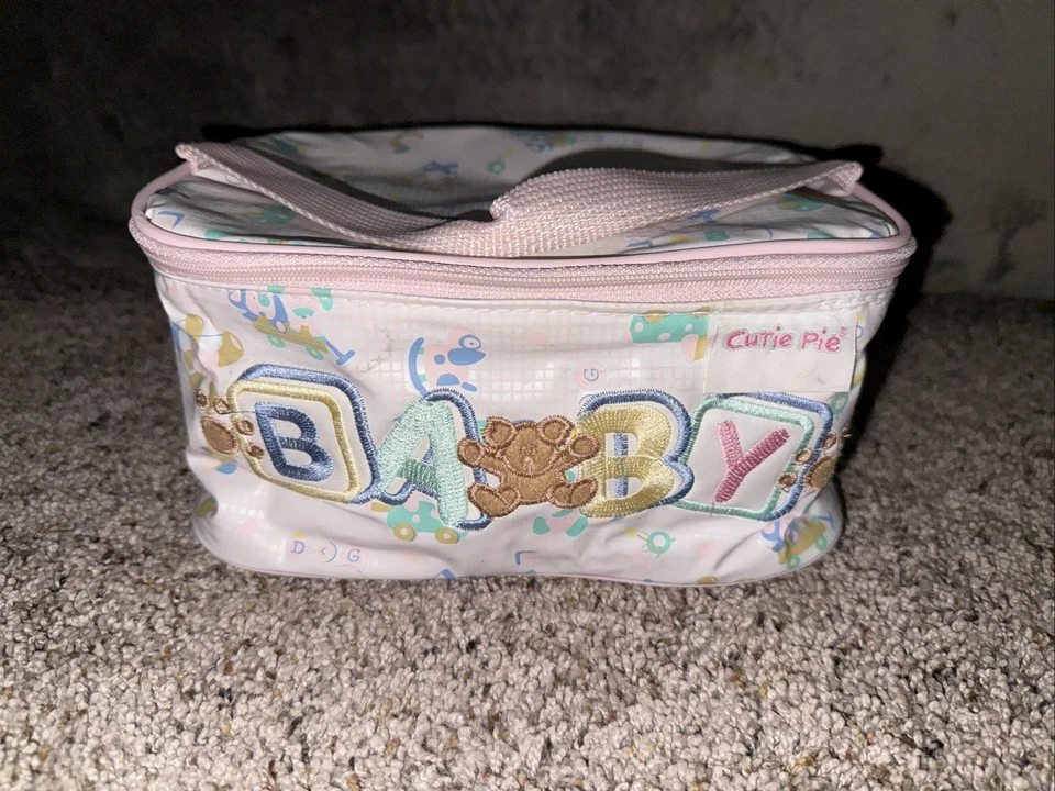 Vintage Cutie Pie Baby Bottle Diaper Bag Square Nylon 80’s Pink Bear’s - Image 1 of 4