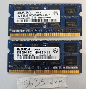 2x Elpida 2GB DDR3 2Rx8 PC3-10600S 1333MHz Laptop RAM Memory Modules - Picture 1 of 1