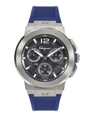 Reloj de moda Ferragamo para hombre 44 mm con estuche de titanio con correa de silicona azul Foto 1 de 4