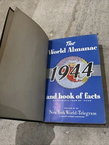 Vintage Hard Cover The World Almanac And Book Of Facts 1944 NY World Telegram - Picture 1 of 11