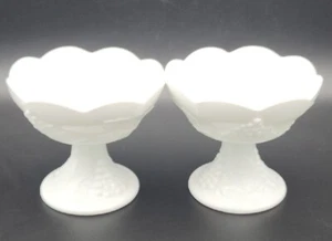Milk Glass Harvest Candlestick Holders Indiana Colony Leaves Vintage Set of 2 - Picture 1 of 8
