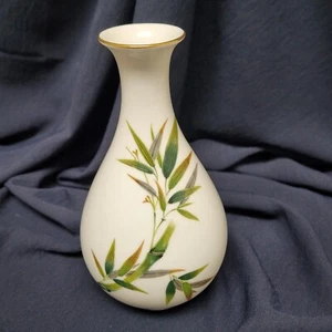 Noritake Nippon Toki Kaisha Bud Vase Green Bamboo 7 1/4" Gold Rim - Picture 1 of 7