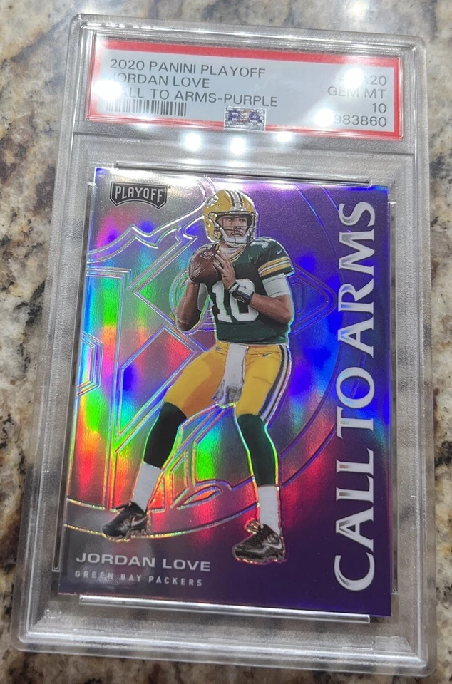 Jordan Love SP RC Rookie Card PSA 10 Pop 9 2020 Panini Call To Arms Purple Prizm - Image 1 of 4