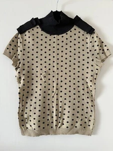 Valentino Roma sz 42/6 beige black dots bow shoulder high neck sweater - Picture 1 of 7