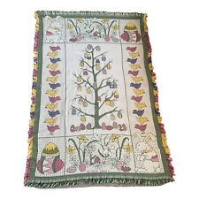 VTG 1994 MWW Bunny Rabbit Easter Spring Throw Blanket Woven Tapestry 70” X 46”