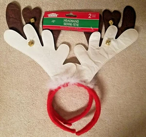 Reindeer Antler Headbands Christmas Rudolph with Jingle Bells Set of 2 - Picture 1 of 2