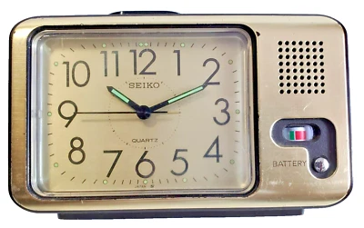 Reloj despertador vintage Seiko QKG118B, cuarzo marrón y dorado. Hecho a mano en Japón. Foto 1 de 4