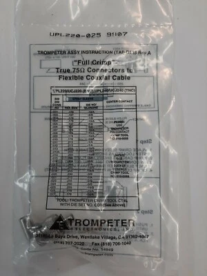 Trompeter UPL220-025 SH BNC Crimp Connector 75 ohm Straight - Image 1 of 3