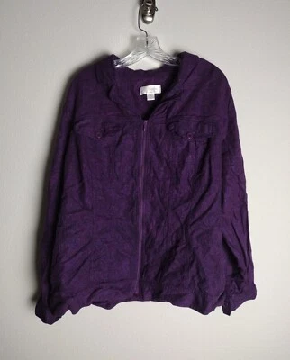 C.J. Banks by Christopher & Banks Purple Shimmer Linen Zip Up Jacket 2X - Image 1 of 4
