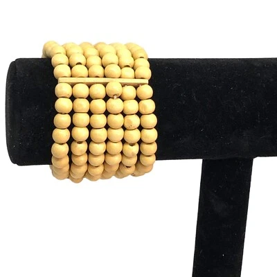 Pulsera de cuentas de madera hecha a mano multihilo color miel madera pulsera elástica Foto 1 de 2