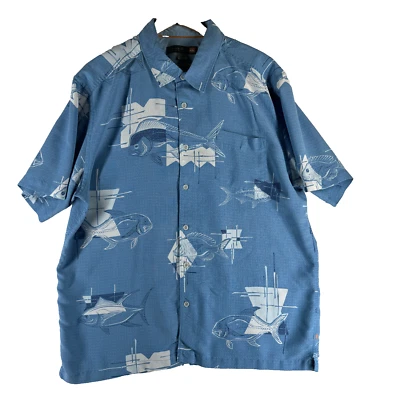 Quiksilver Waterman Collection Men Size XXL Blue Fish Print Hawaiian Shirt - Image 1 of 4