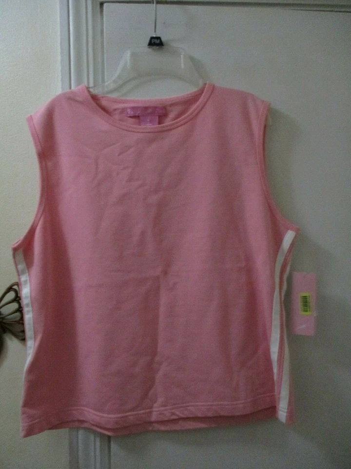 Tickled Pink  - Pink with White Trim Sleeveless Top  -  Size L  -   New w/Tags - Изображение 1 из 4