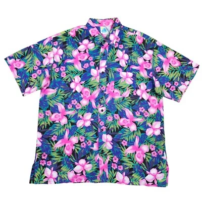 Camisa Aloha Hawaiana The Mens Store At Sears XL Floral Rosa Verde De Colección Foto 1 de 4