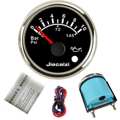 52mm 2" Oil Pressure Gauge 10-184ohm 0-10Bar 0-145PSI for Car Marine 7 Color LED - Image 1 of 4