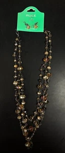 Rule Dangle Earrings and Necklace Set New tan beaded  layered 3 rows chain - Picture 1 of 2