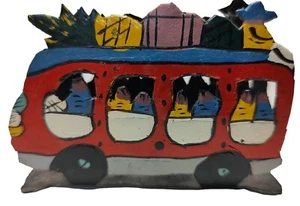 Haitian Handmade Hide Metal Art Street Bus Hand Painted 4 x 2.5 Inches - Picture 1 of 9