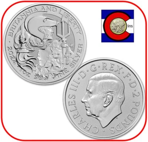 2024 Great Britain UK Britannia and Liberty 1 oz 0.999 BU Silver Coin in Capsule - Picture 1 of 3