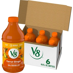 V8 Carrot Ginger 100% Vegetable Juice 46 Fl Oz Bottle 6 Pack - Picture 1 of 6