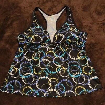 Tankini Merona para mujer talla M multicolor espalda cruzada con diseño geométrico/patrón Foto 1 de 4