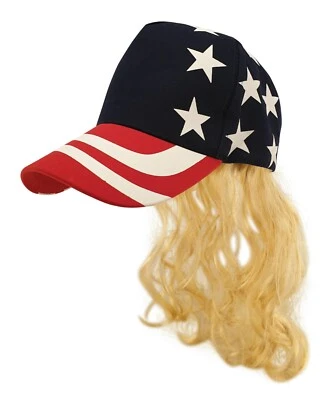 USA Stars and Stripes Mullet Hat Wig America Brown/Blonde Joe Exotic Tiger King - Image 1 of 2
