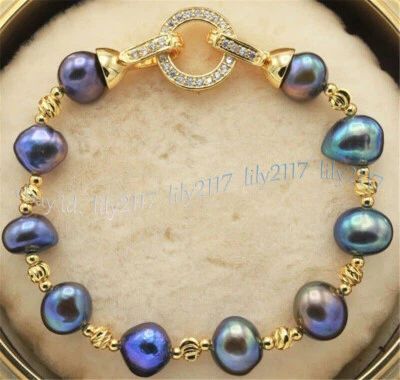 ELEGANTE PULSERA DE PERLAS CULTIVADAS DE AGUA DULCE BARROCO MULTICOLOR NATURAL REAL 7,5"" Foto 1 de 4