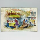 Original Watercolor Painting by MURRAY KESHNER Street Scene Food Cart