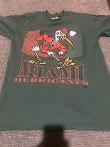 Rare Miami Hurricanes 90s Football LONG T shirt Forest Green XL - Picture 1 of 5