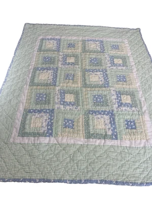 Edredón de bebé Bright Future a cuadros verde azul acolchado granja cuadrados bolsillo de exhibición Foto 1 de 4