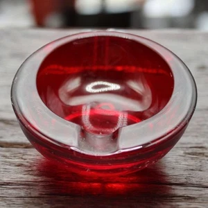 Vintage MCM Viking Glass Ruby Red Horseshoe Epic Orb Ashtray Trinket Dish - Picture 1 of 4