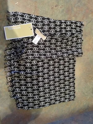 Michael Kors Scarf Black With Letter Print & White Letters NWT/ Fall 2014 Line!! - Image 1 of 4