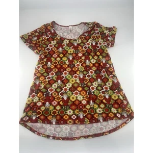 Camisa Lularoe Mujer Mediana Navidad Multicolor Roja Santa Vacaciones Manga Corta - Imagen 1 de 9