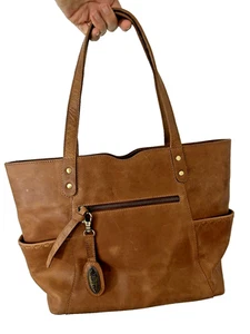 Born Brown Leather Purse Tote Shopper Hang Fob Multi Pocket Sturdy - Picture 1 of 17