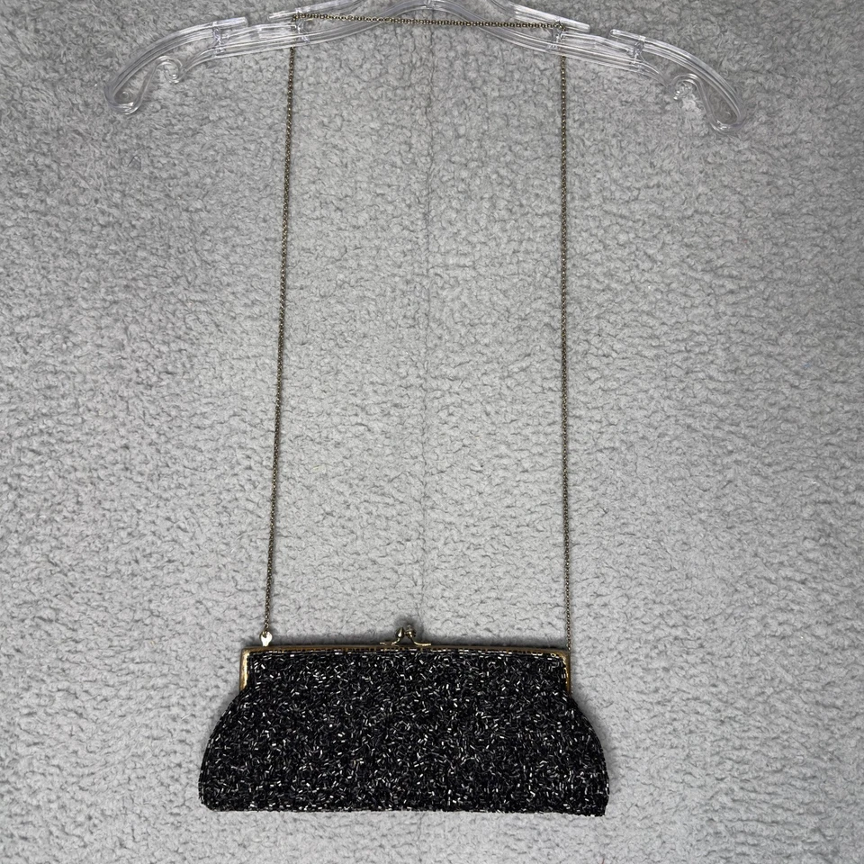 Moyna 黑色串珠晚装包手拿包钱包带链条带优雅正式 — 第 1/4 张图片