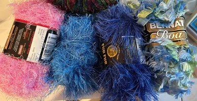 Yarn New Mixed Lot Of Pink Blue Green Mixed Colors Eyelash, Boa - Image 1 of 4