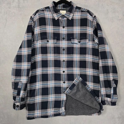 LL Bean Franela Forrada de Vellón Camisa Chaqueta Chaqueta Hombres MT Medio Alto Negro Cuadros Foto 1 de 4
