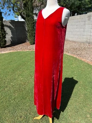 Eileen Fisher Velvet V Neck Midi Dress Womens L Scarlet Sleeveless $388 NWT - Image 1 of 4