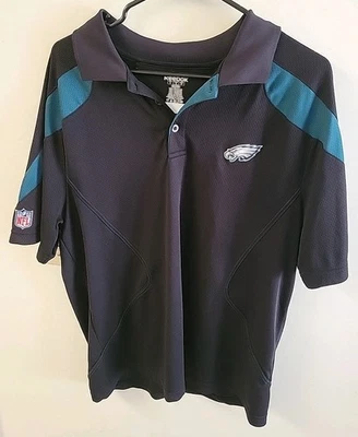 Polo Reebok Philadelphia Eagles Negro 3 Botones Manga Corta Logo L NFL Fútbol Foto 1 de 4