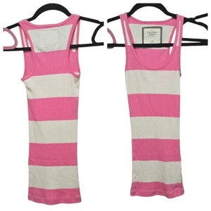 Vintage Abercrombie Pink White Stripes Woman's Babydoll Tank Top Fitted XS - Picture 1 of 2