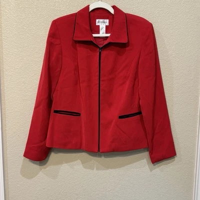 Studio I Red Blazer Jacket Size 10 Zip Up Black Trim Pockets Career Work - Image 1 of 4