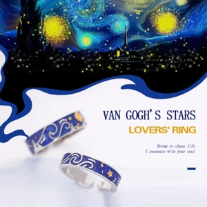 Anello Amanti Argento Sterling 925 Vincent van Gogh La Notte Stellata Anello Regalo - Foto 1 di 11